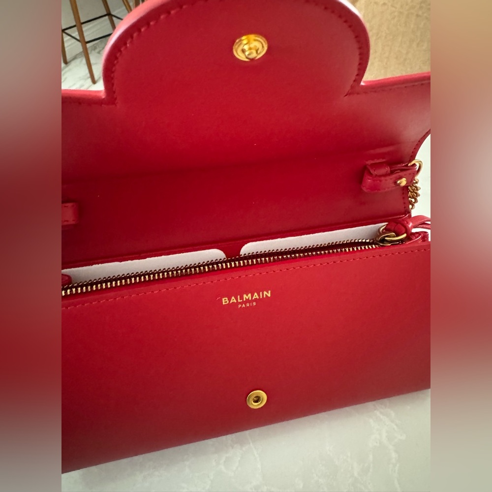 Balmain B-Buzz Leather Wallet-On-Chain Red/Rouge - Picture 8 of 11